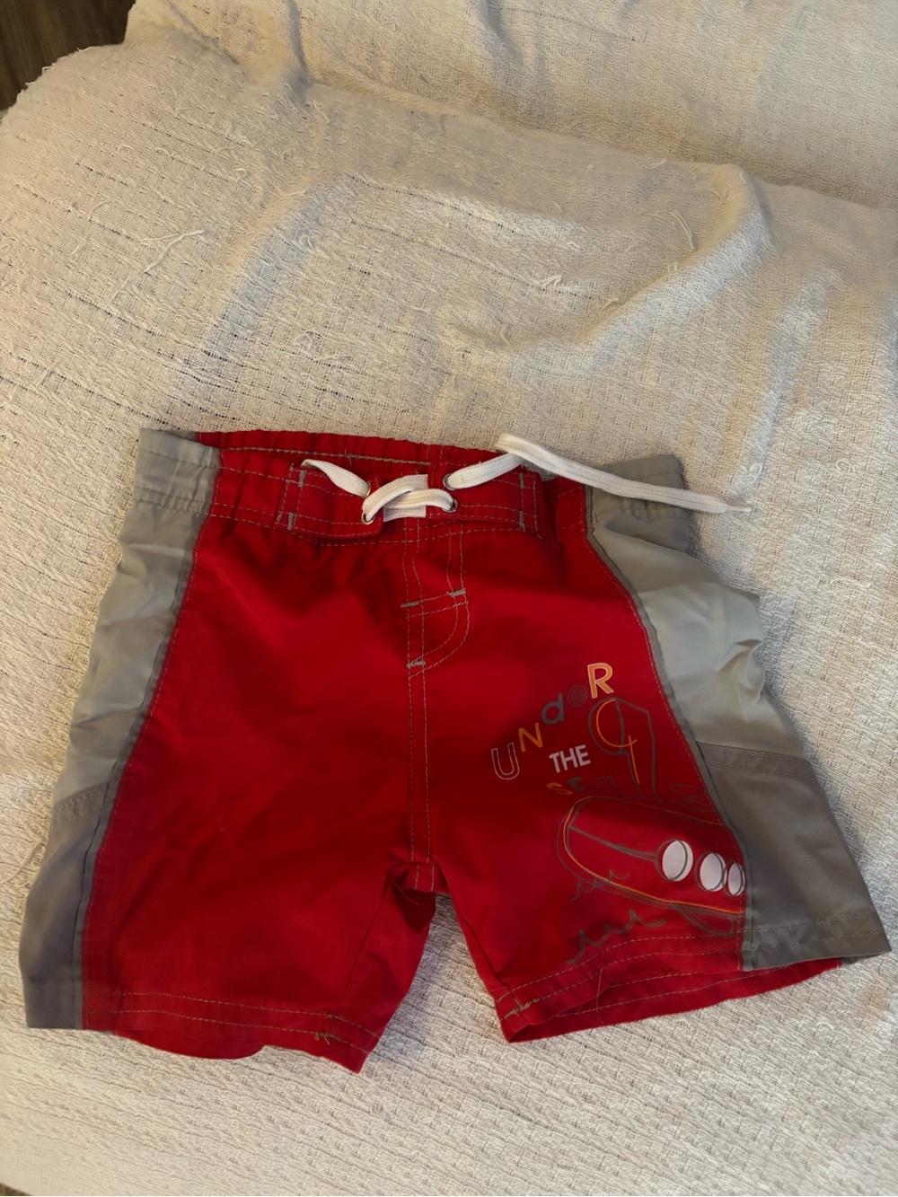 Source Unknown Red and Gray Boys Swim Trunks with Submarine Graphic
